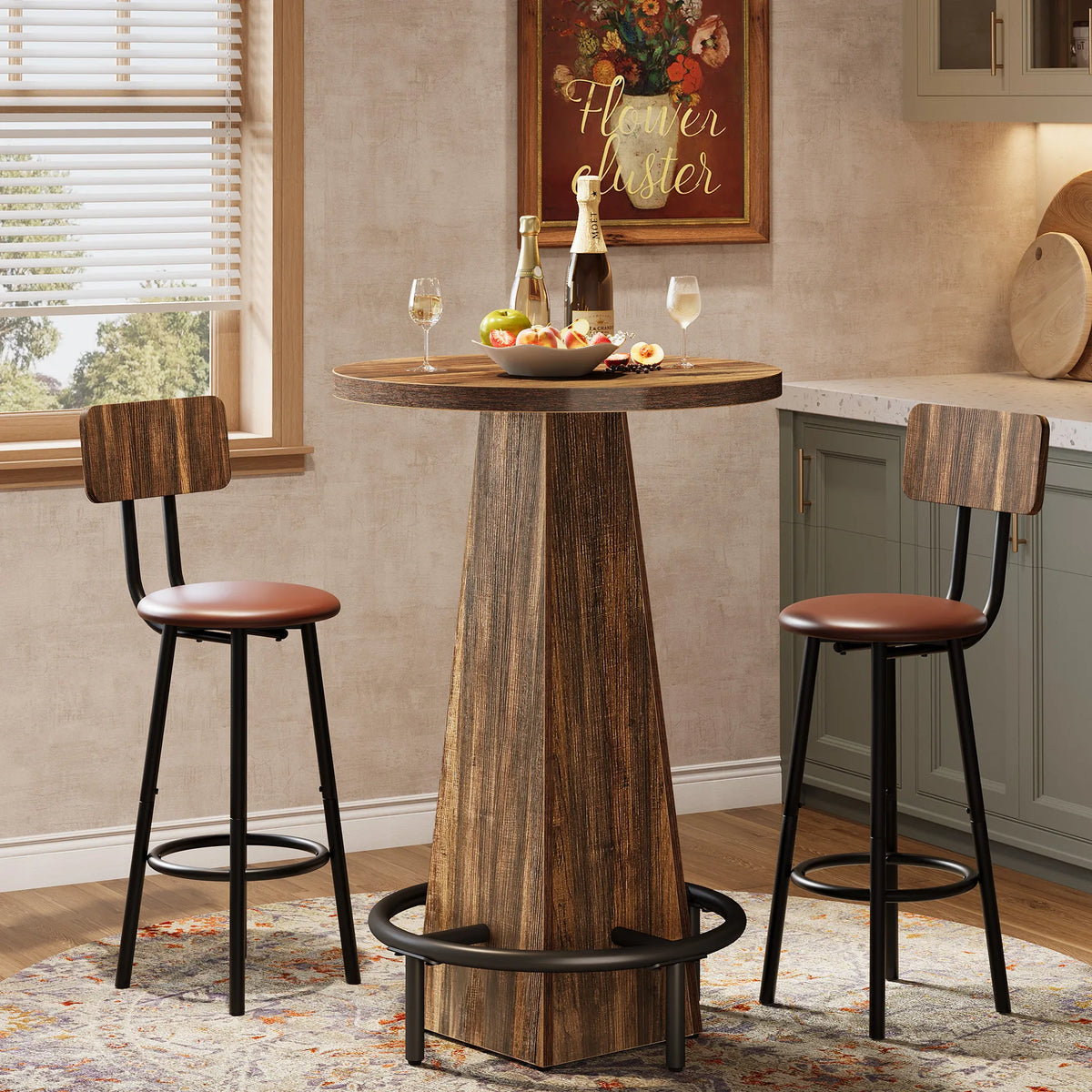 Tribesigns Round Commercial Wood Bar Table With Metal Footrest