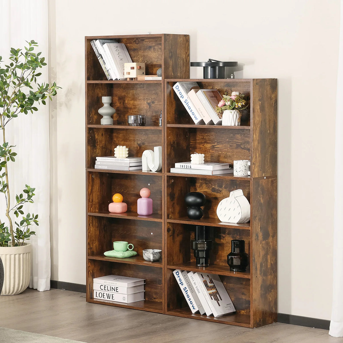 JHK Wooden Bookcase Floor Standing Open Shelf For Living Room