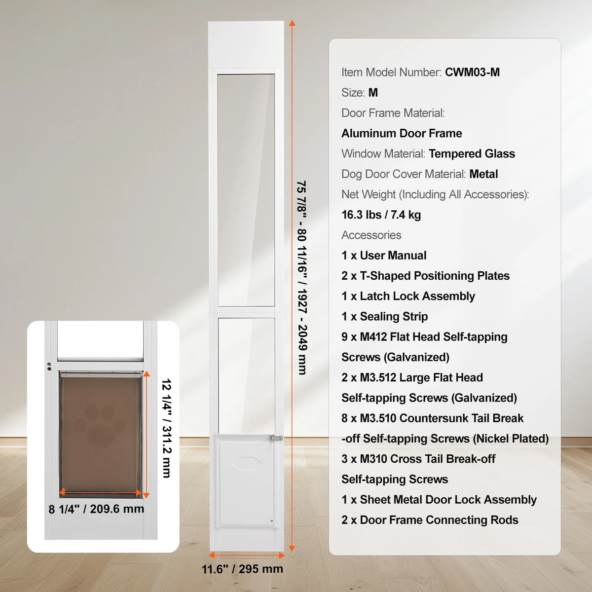 Adjustable Aluminum Frame Sliding Glass Door Pet Entry