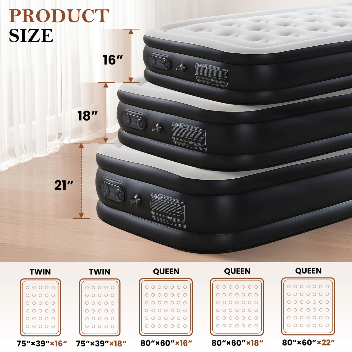 JHK Air Mattress Double Height Non Slip Bottom Home Camping