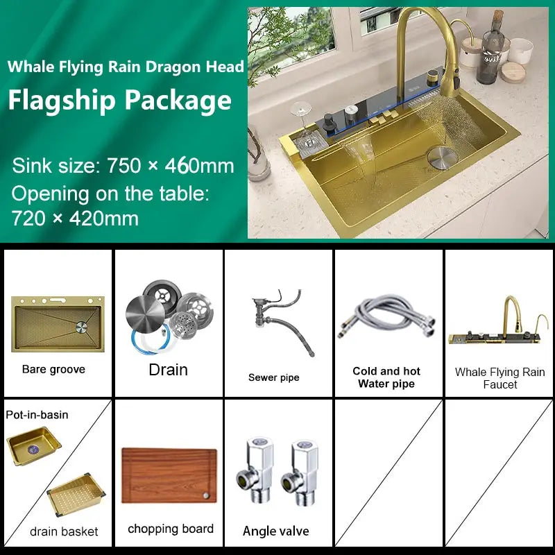 Telisiya Stainless Steel Waterfall Single Bowl Kitchen Sink Display