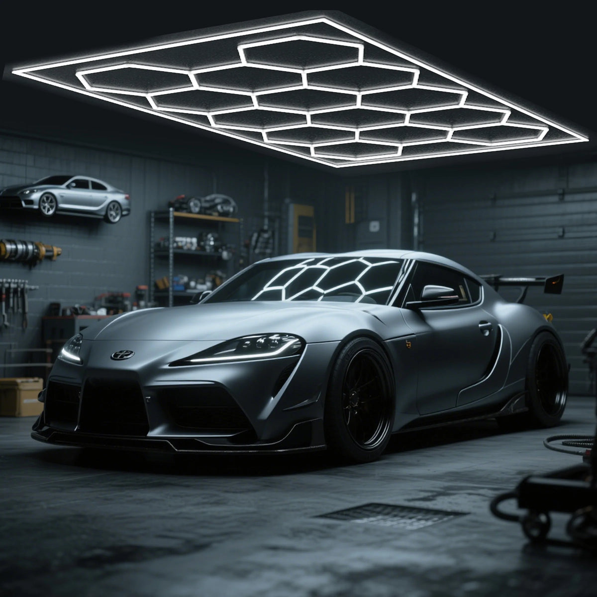 Hexagon Led Honeycomb Ceiling Light With Frame For Garage