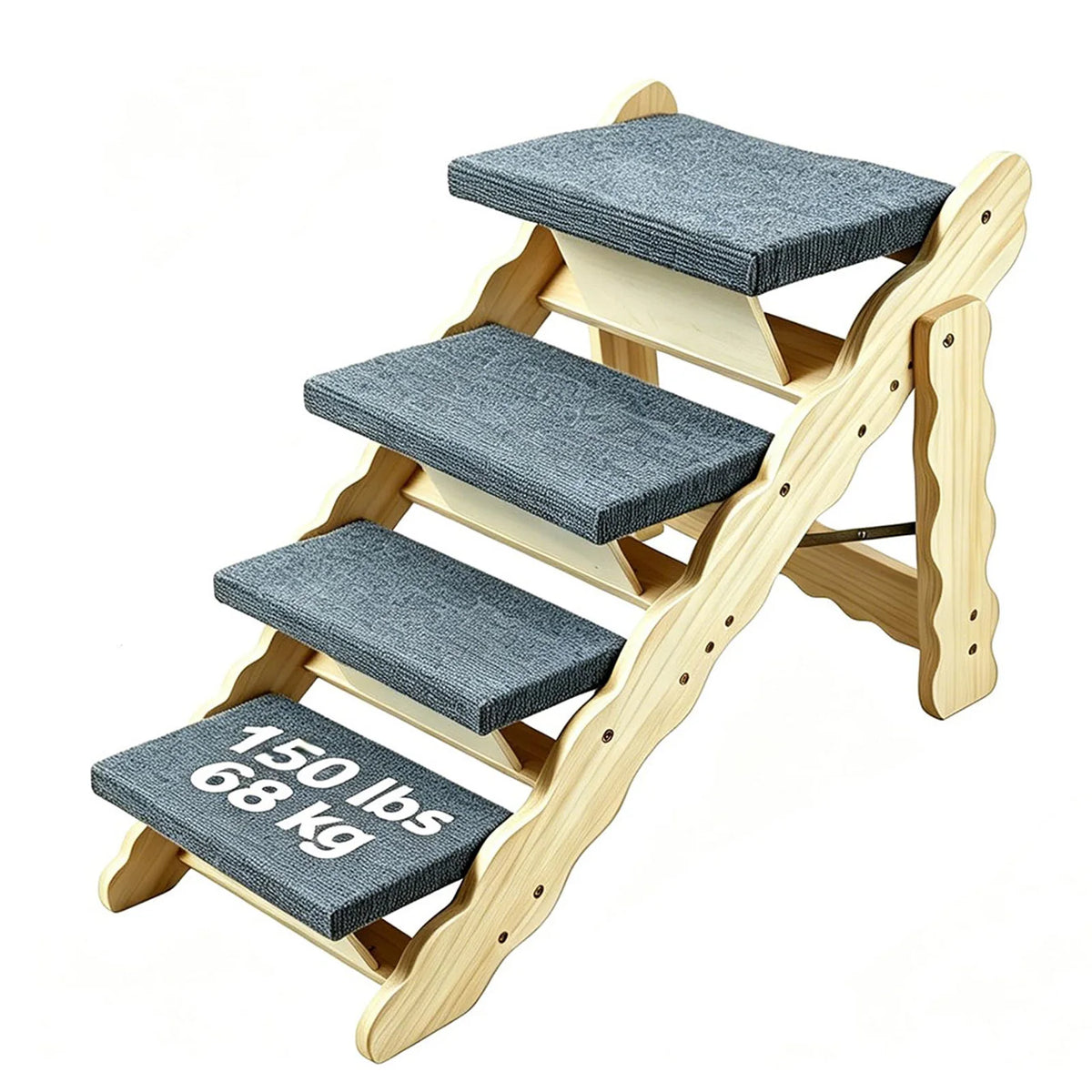 DishyKooker 3 Step Wooden Pet Stairs And Folding Dog Ramp