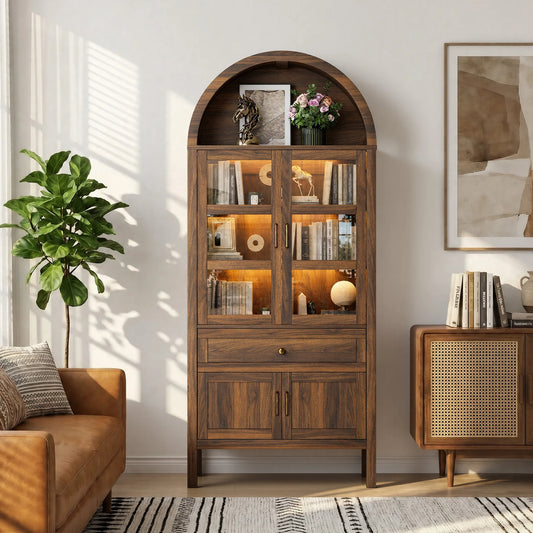Cottinch Arched Wooden Storage Cabinet With Dimmable Led Shelves