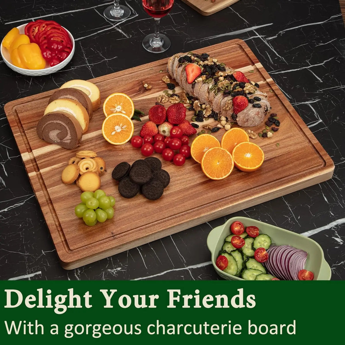 Twister.Ck Acacia Wood Cutting Board Thick Butcher Block With Handles