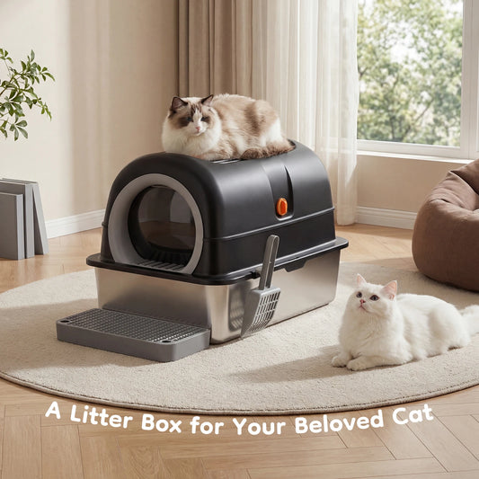 Stainless Steel Fully Enclosed Large Cat Litter Box With Scoop