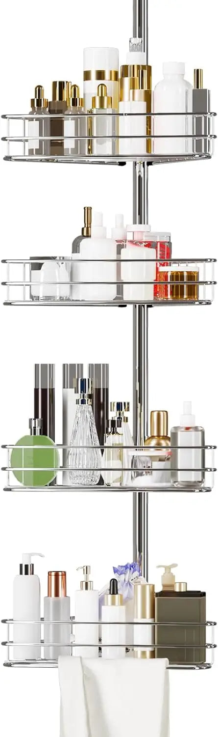 Four Layer Corner Shower Storage Rack With Durable Tension Pole