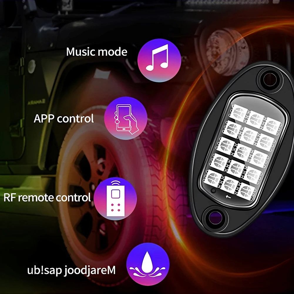 Universal RGB Car LED Rock Lights With App Music Mode