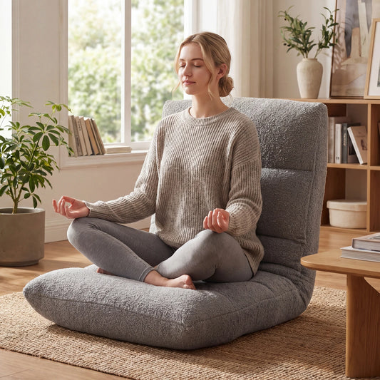 JHK Foldable Floor Chair Featuring Supportive Backrest and Teddy Velvet