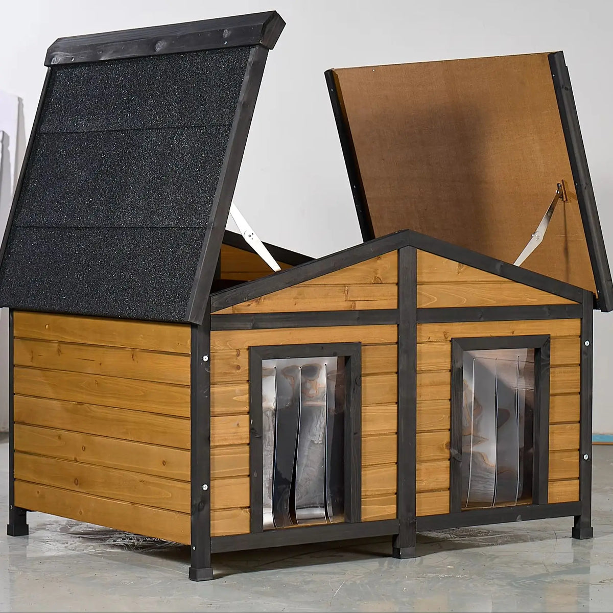 Outdoor Natural Wood Dog House Double Door Waterproof Kennel For Pets