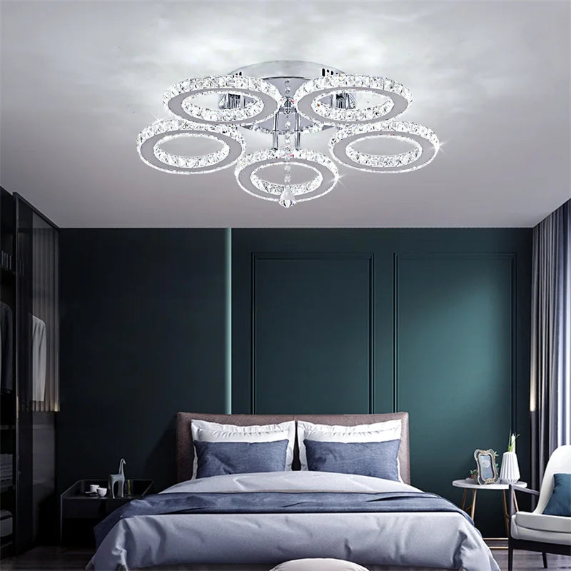 GreeLustr Modern LED Crystal Ring Pendant Chandelier Luxury Home Lighting