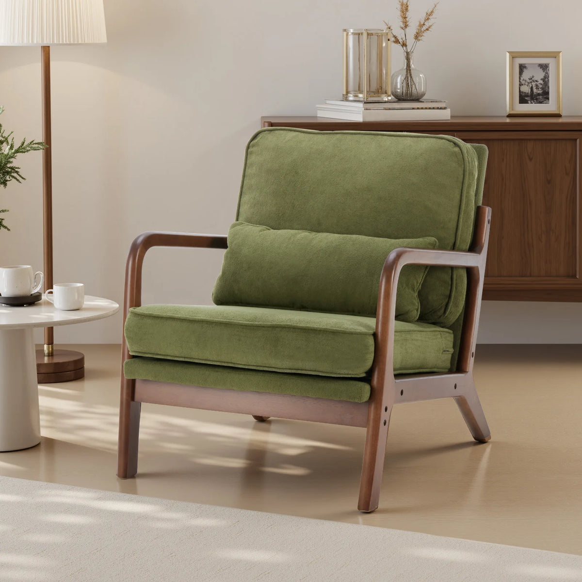 JHK Mid Century Modern Solid Wood Lounge Chair With Cushions