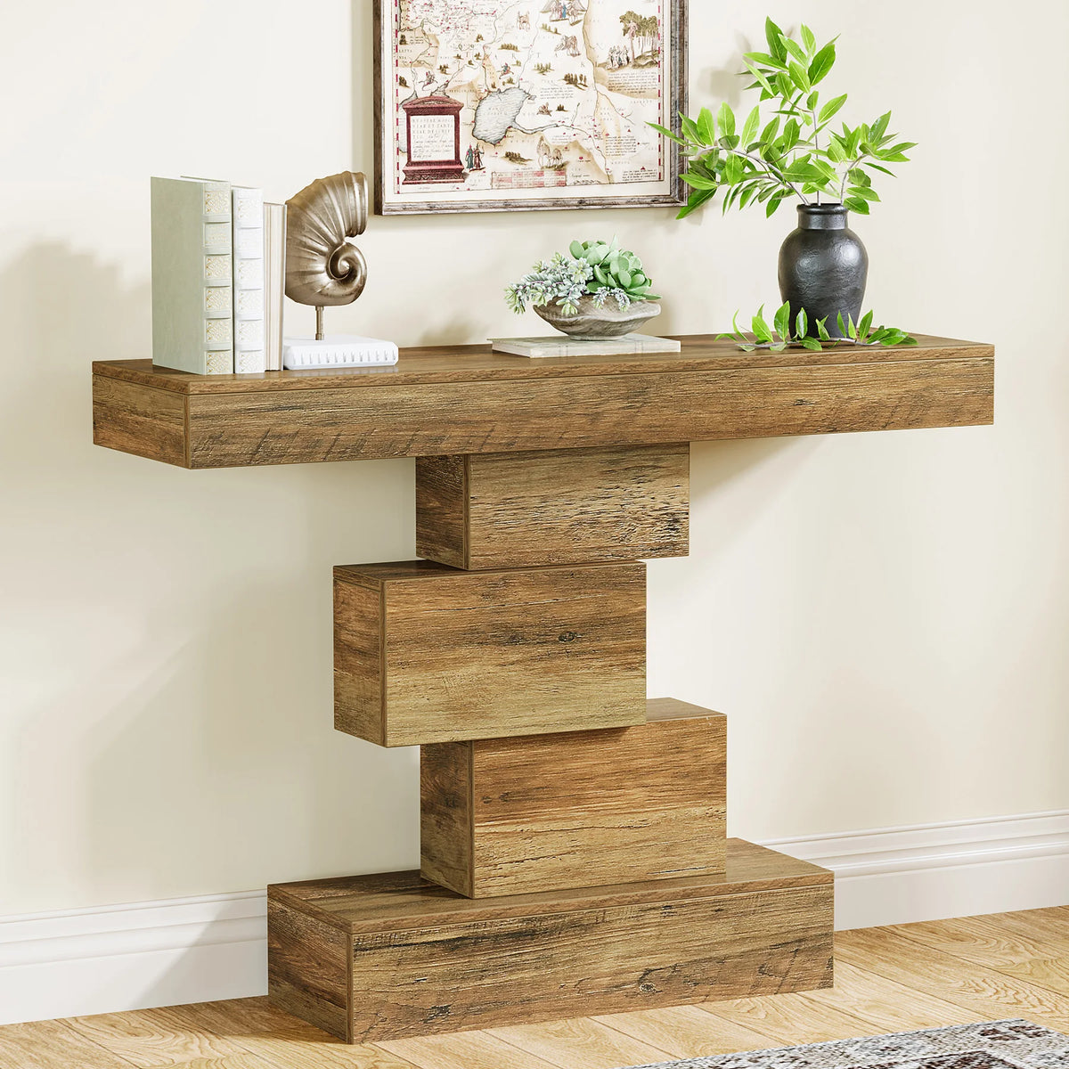 Tribesigns Farmhouse Console Table With Wooden Geometric Base