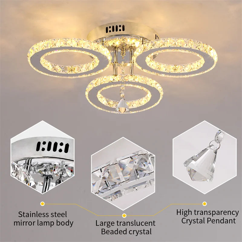 GreeLustr Modern LED Crystal Ring Pendant Chandelier Luxury Home Lighting