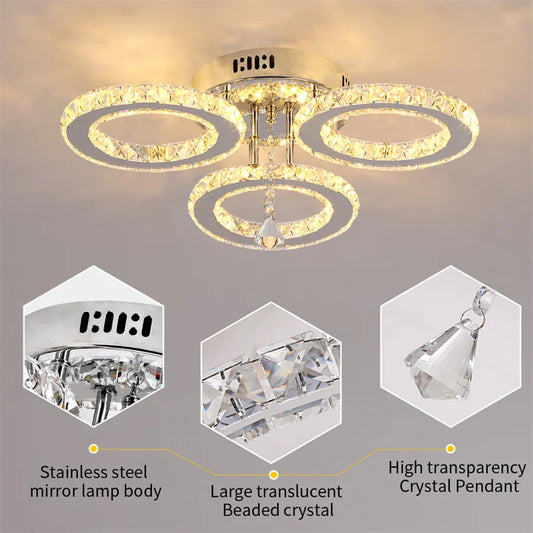 GreeLustr Modern LED Crystal Ring Pendant Chandelier Luxury Home Lighting
