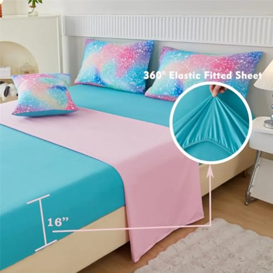 Girls Ombre Galaxy Glitter Comforter Set With Matching Sheets