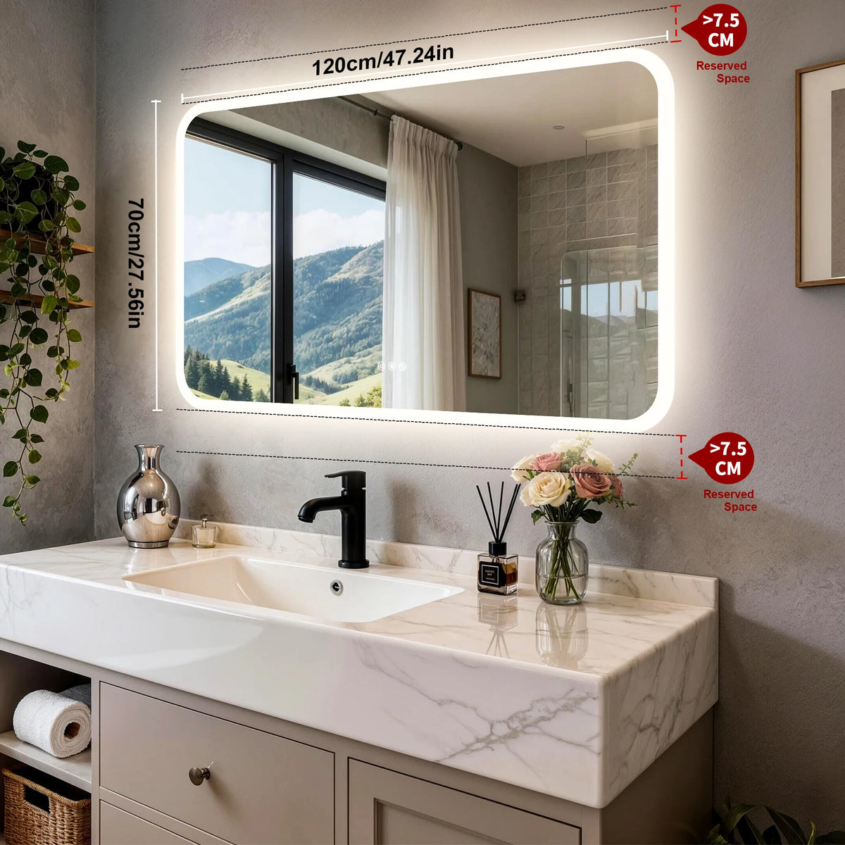 Smart LED Bathroom Mirror With Bluetooth Speakers And Touch Control
