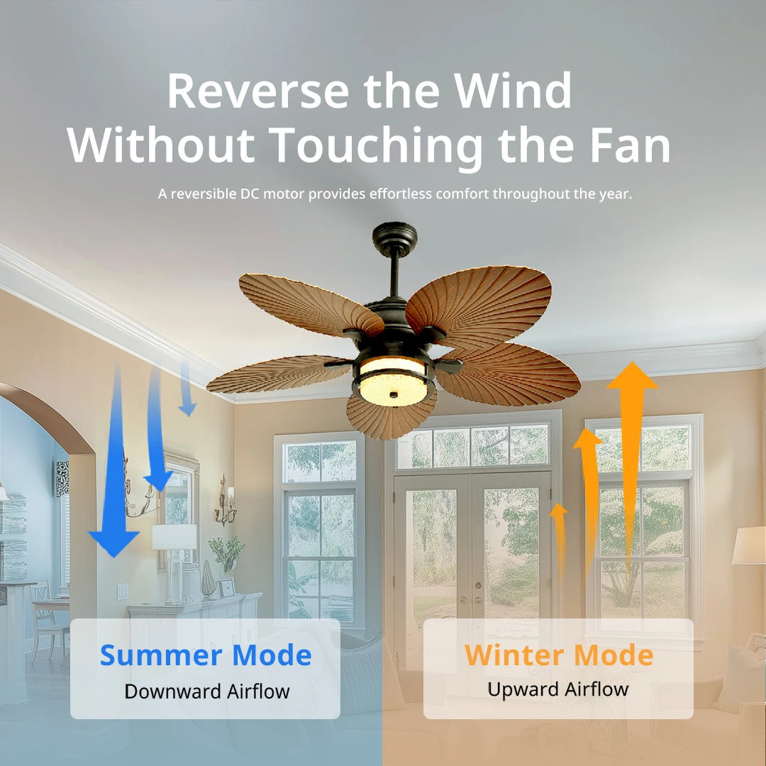 Orison 52 Inch Outdoor Ceiling Fan With Lights And Palm Leaf Blades