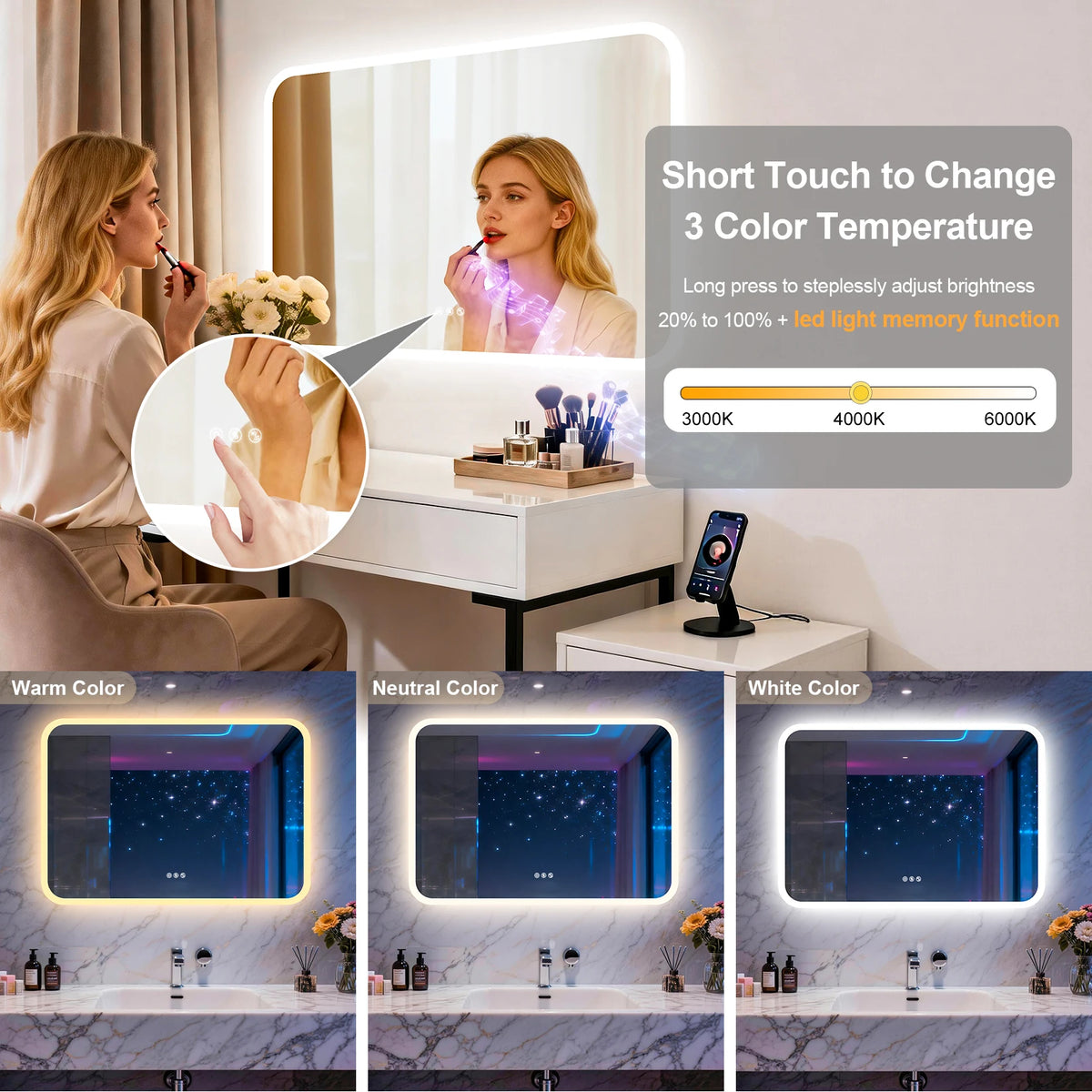 Smart LED Bathroom Mirror With Bluetooth Speakers And Touch Control