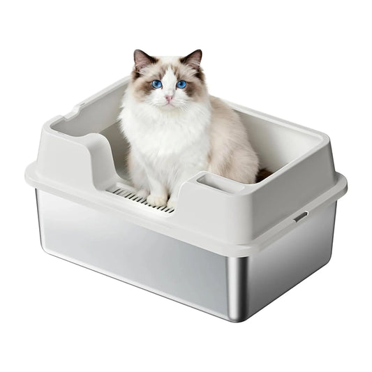 HiMISS Enclosed Stainless Steel Cat Litter Box With Tall Walls