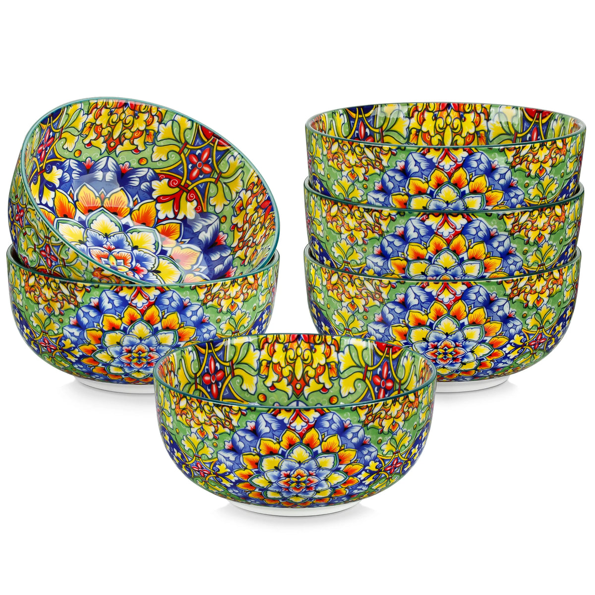MALACASA Ceramic Bowls Set With Bohemian Floral Pattern Design