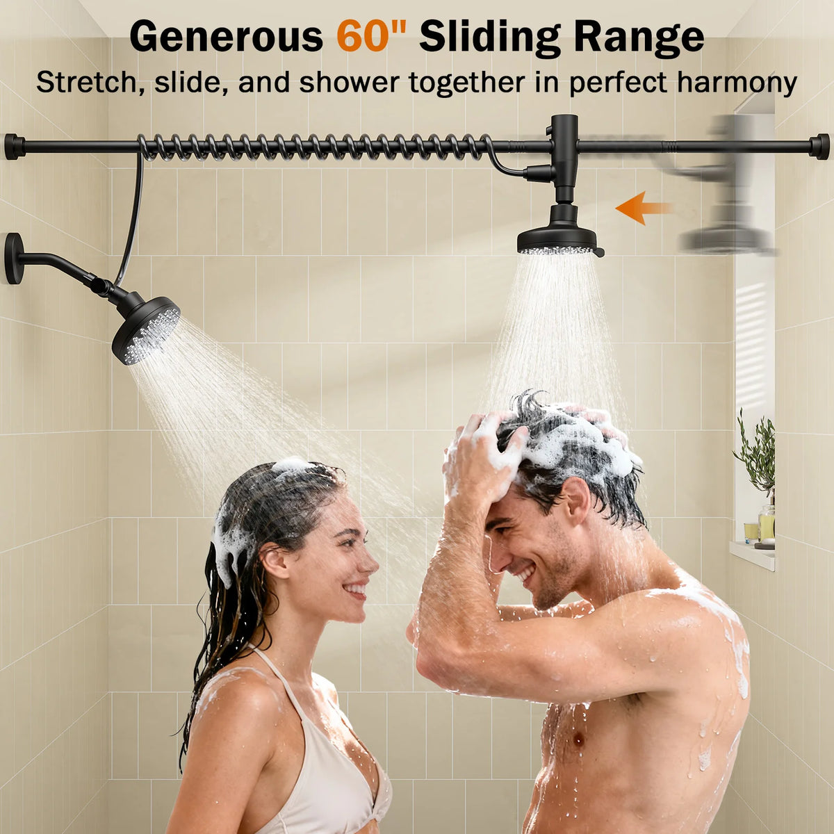 Dual Stainless Steel Shower Head With Adjustable Wall Slider