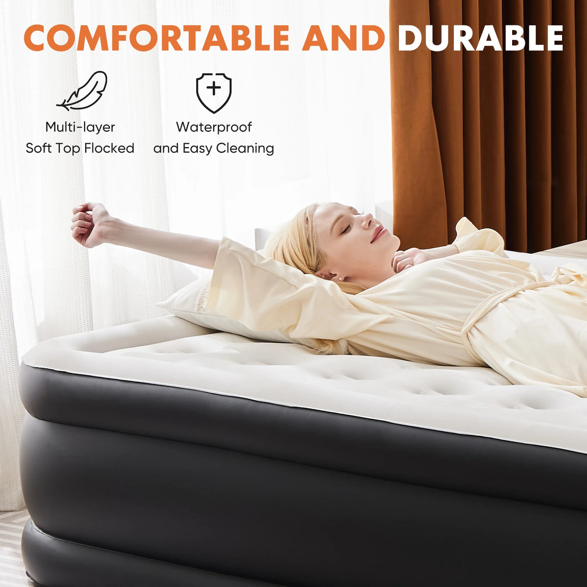 JHK Air Mattress Double Height Non Slip Bottom Home Camping