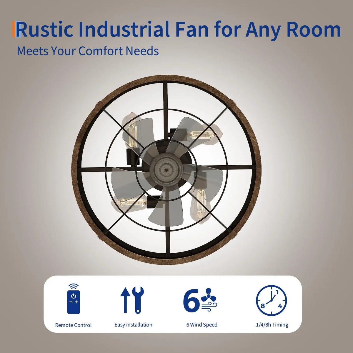 Adoolla 20 Inch Caged Flush Mount Ceiling Fan With Light And Remote