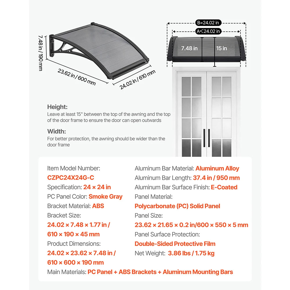 Succebuy Polycarbonate Door Canopy Abs Bracket Rain Shield