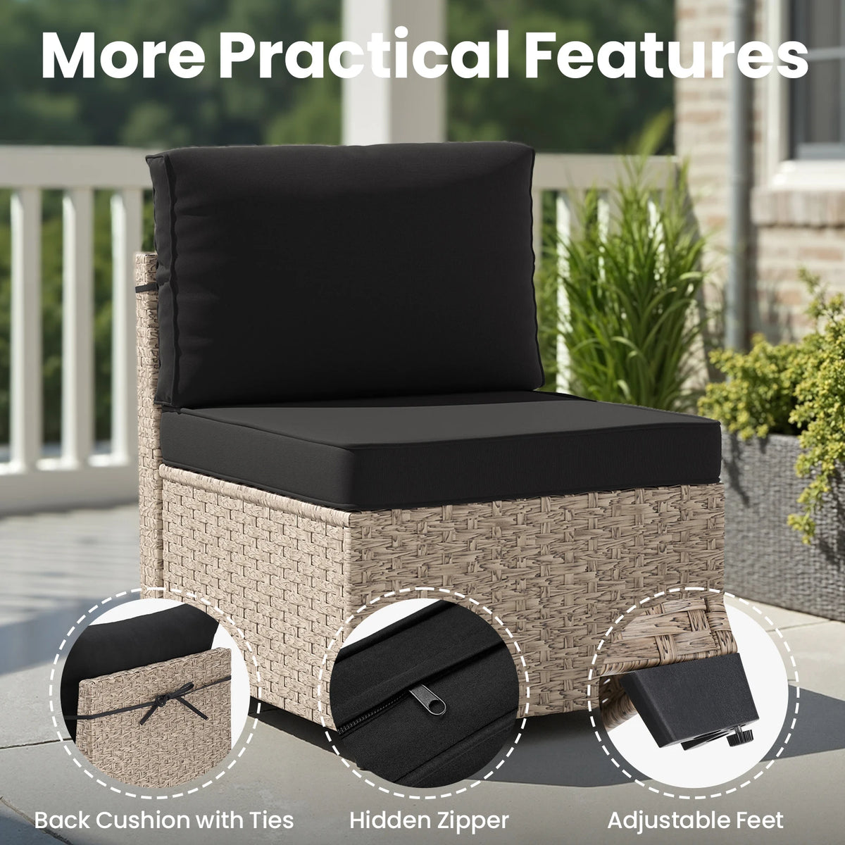 Outdoor Rattan Patio Sectional Sofa Set With Tempered Glass Table