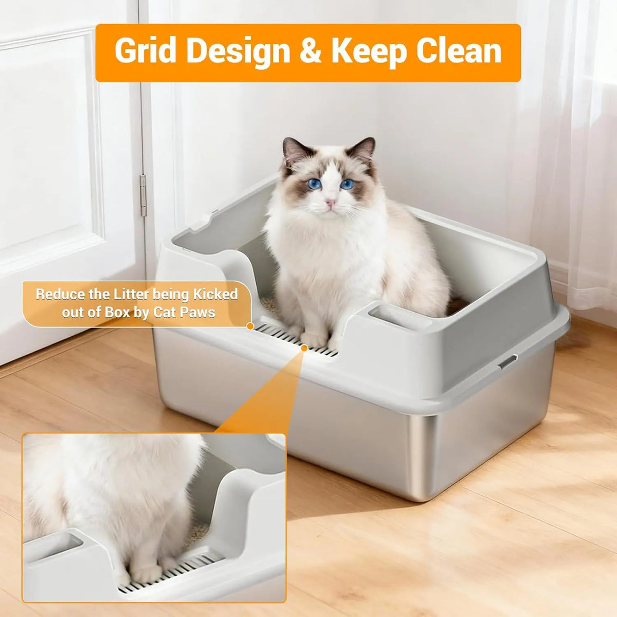 HiMISS Enclosed Stainless Steel Cat Litter Box With Tall Walls