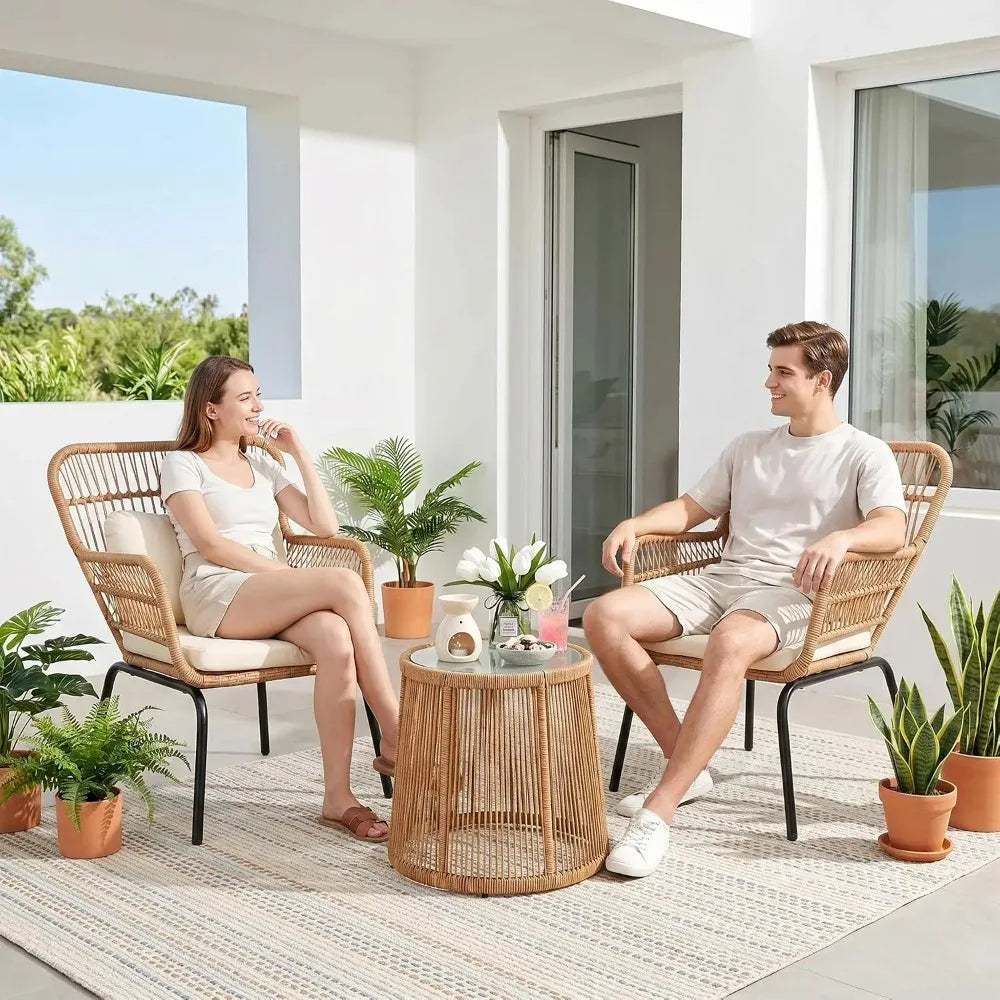 Modern Wicker Rattan Bistro Set For Outdoor Patio And Balcony