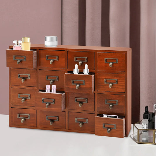 Bymaocar Vintage Wooden 16 Drawer Storage Cabinet Organizer