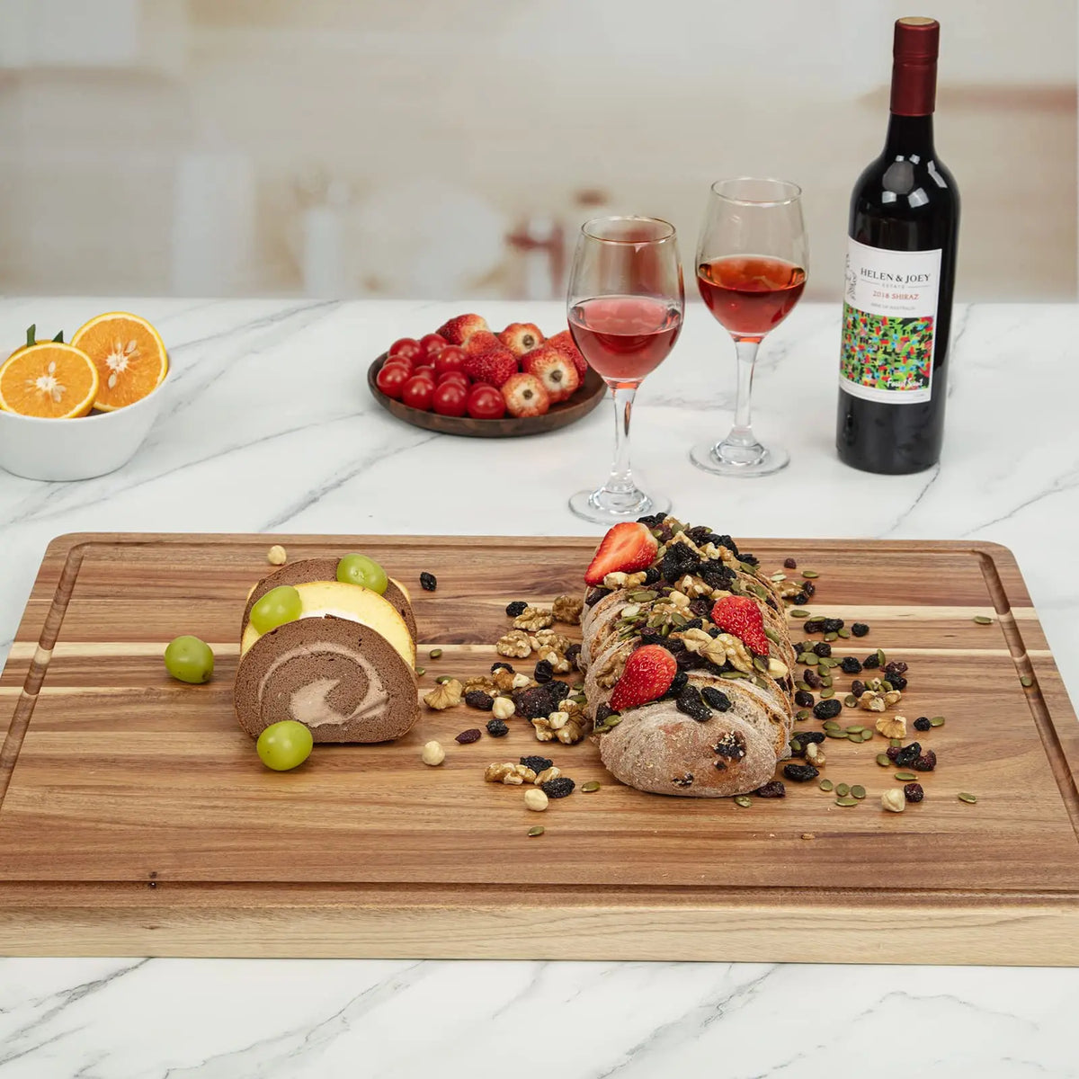 Large Wooden Cutting Board With Juice Groove For Kitchen Charcuterie