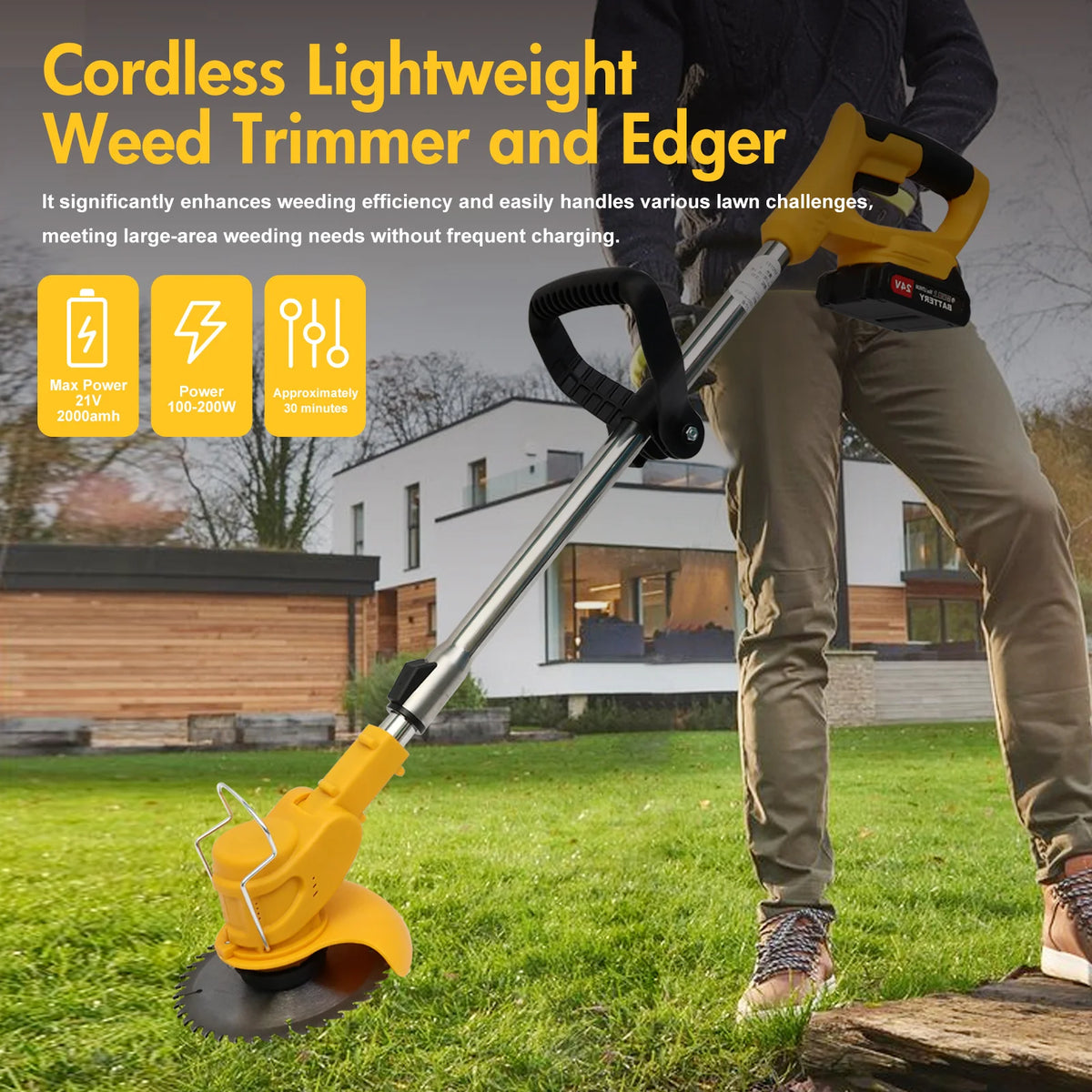 Cordless 21V Three In One Grass Trimmer With Rechargeable Battery