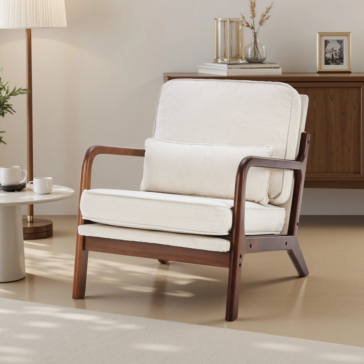 JHK Mid Century Modern Solid Wood Lounge Chair With Cushions