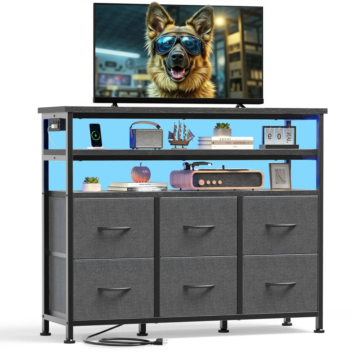 JHK TV Console With Six Fabric Drawers And Storage Shelf