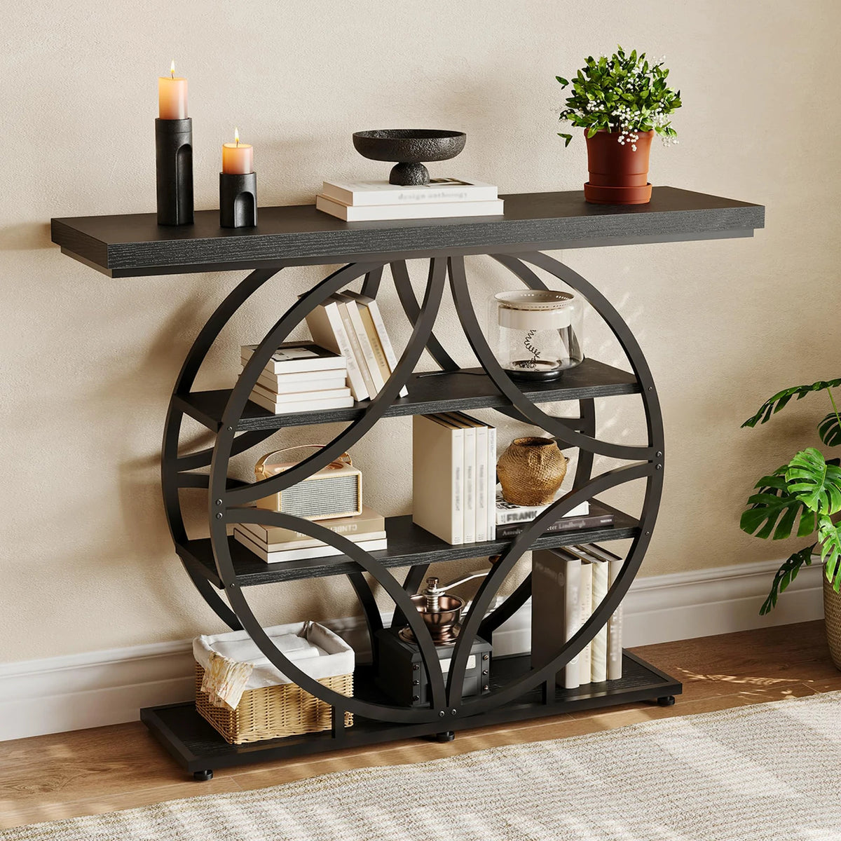 HiMiss Four Tier Narrow Entryway Modern Wooden Console Table