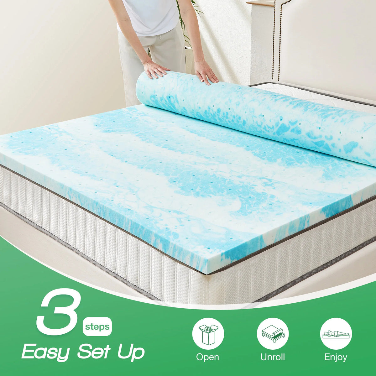 MCQ Memory Foam Mattress Topper Gel Cooling Breathable Soft Comfort