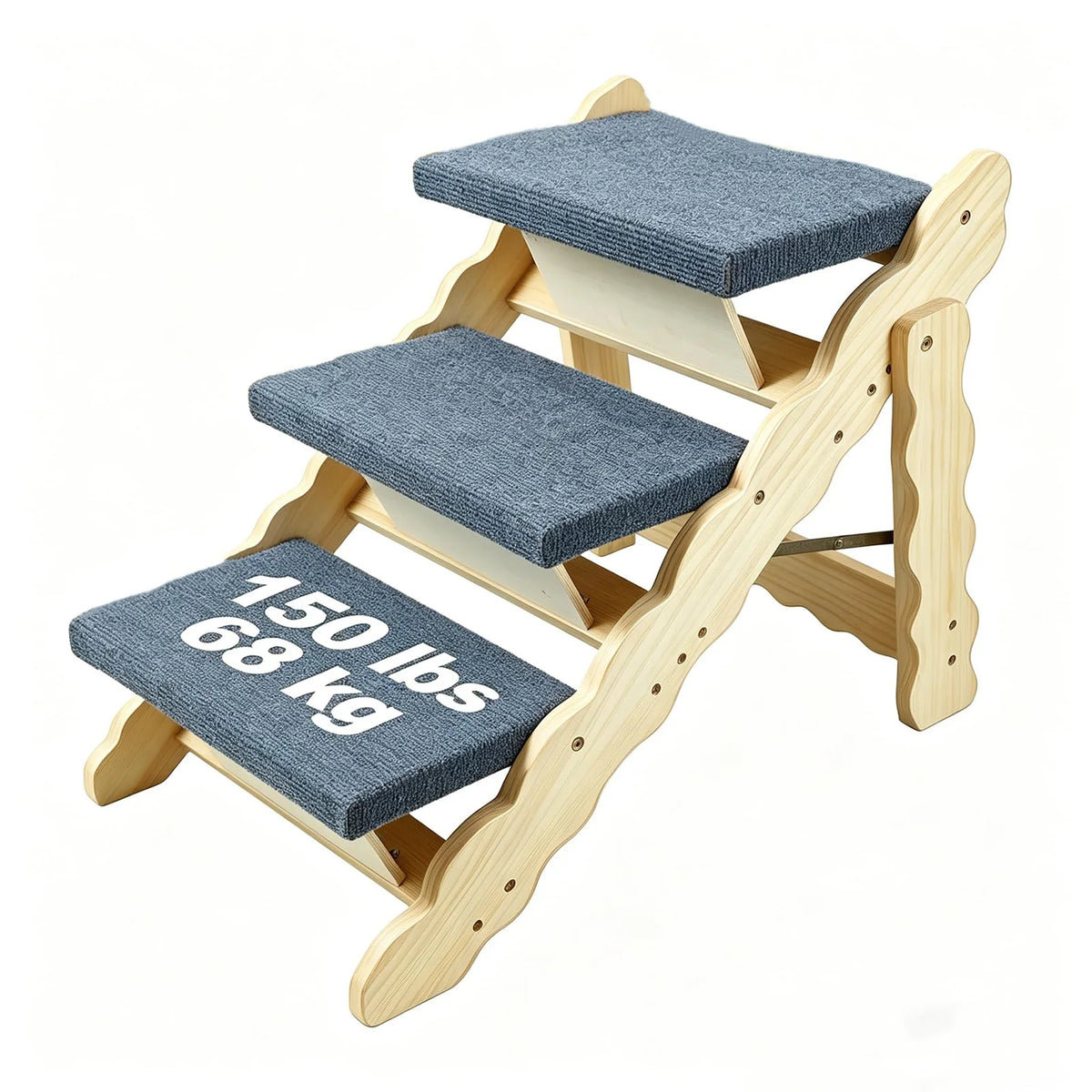 DishyKooker 3 Step Wooden Pet Stairs And Folding Dog Ramp