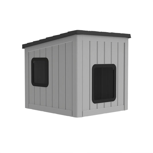 Weather Resistant Plastic Pet Shelter With Sloped Roof