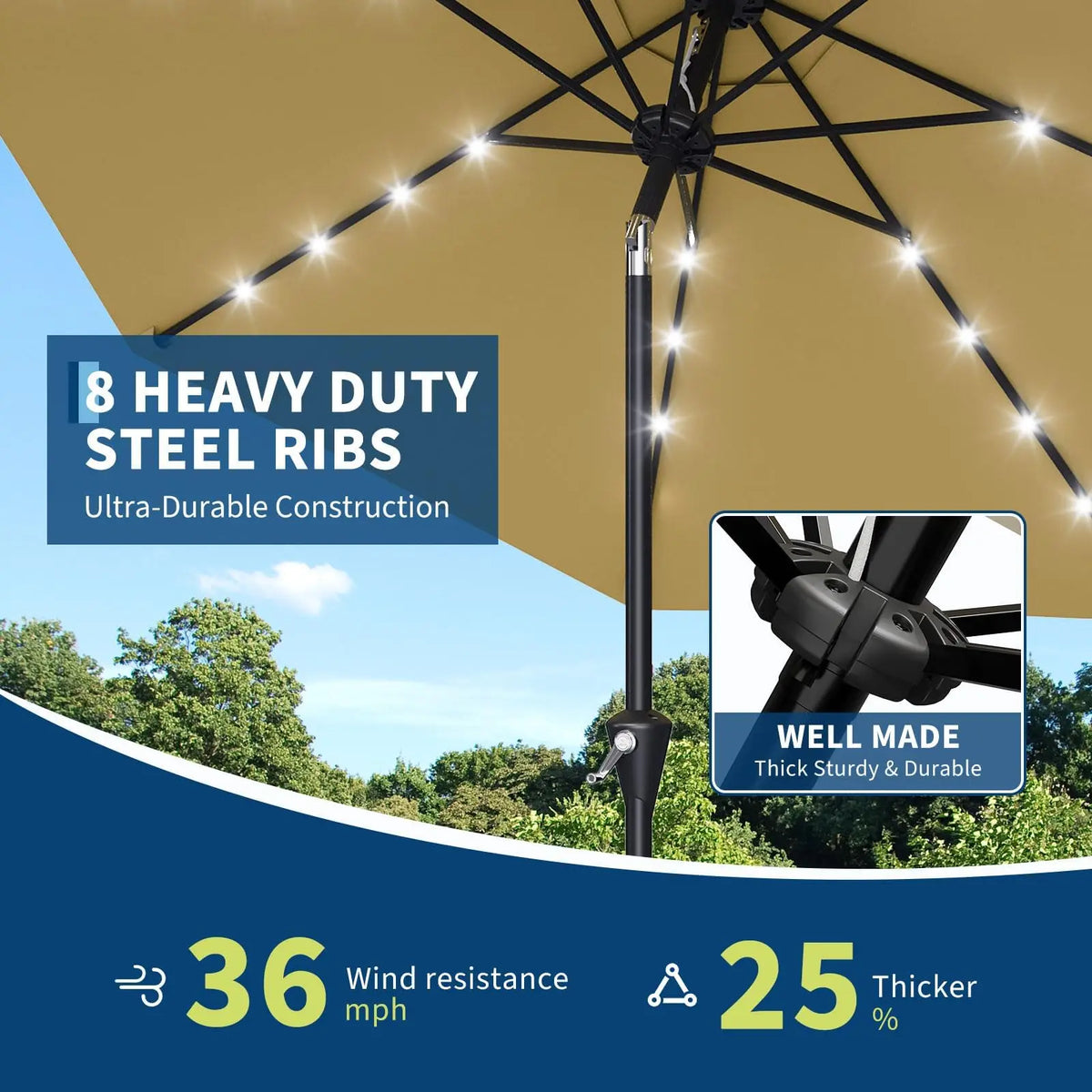 Studyset Solar LED Patio Umbrella With Tilt UV Protected Outdoor