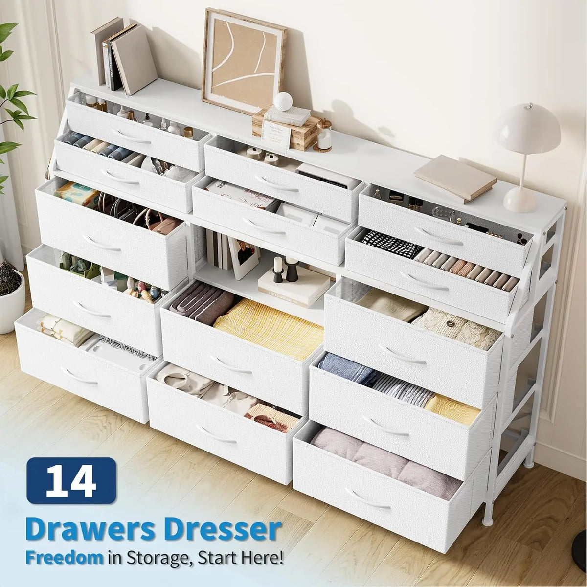 Twister CK 14 Drawer Fabric Dresser Wooden Top Bedroom Cabinet