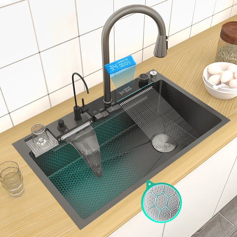 Telisiya Stainless Steel Waterfall Single Bowl Kitchen Sink Display