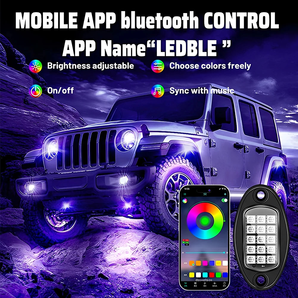 Universal RGB Car LED Rock Lights With App Music Mode