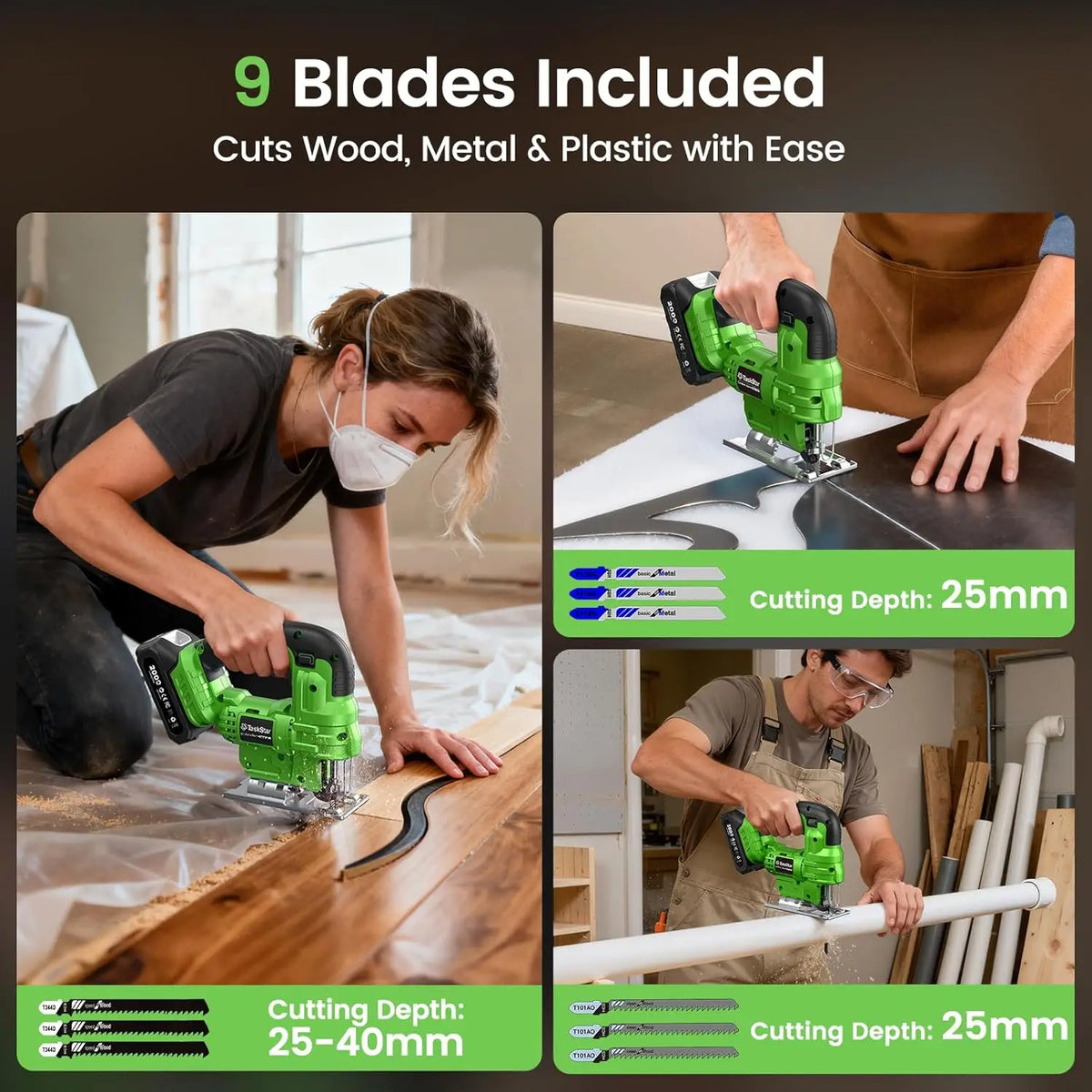 Taskstar Cordless Brushless Jigsaw Tool With 2 Batteries Makita Compatible