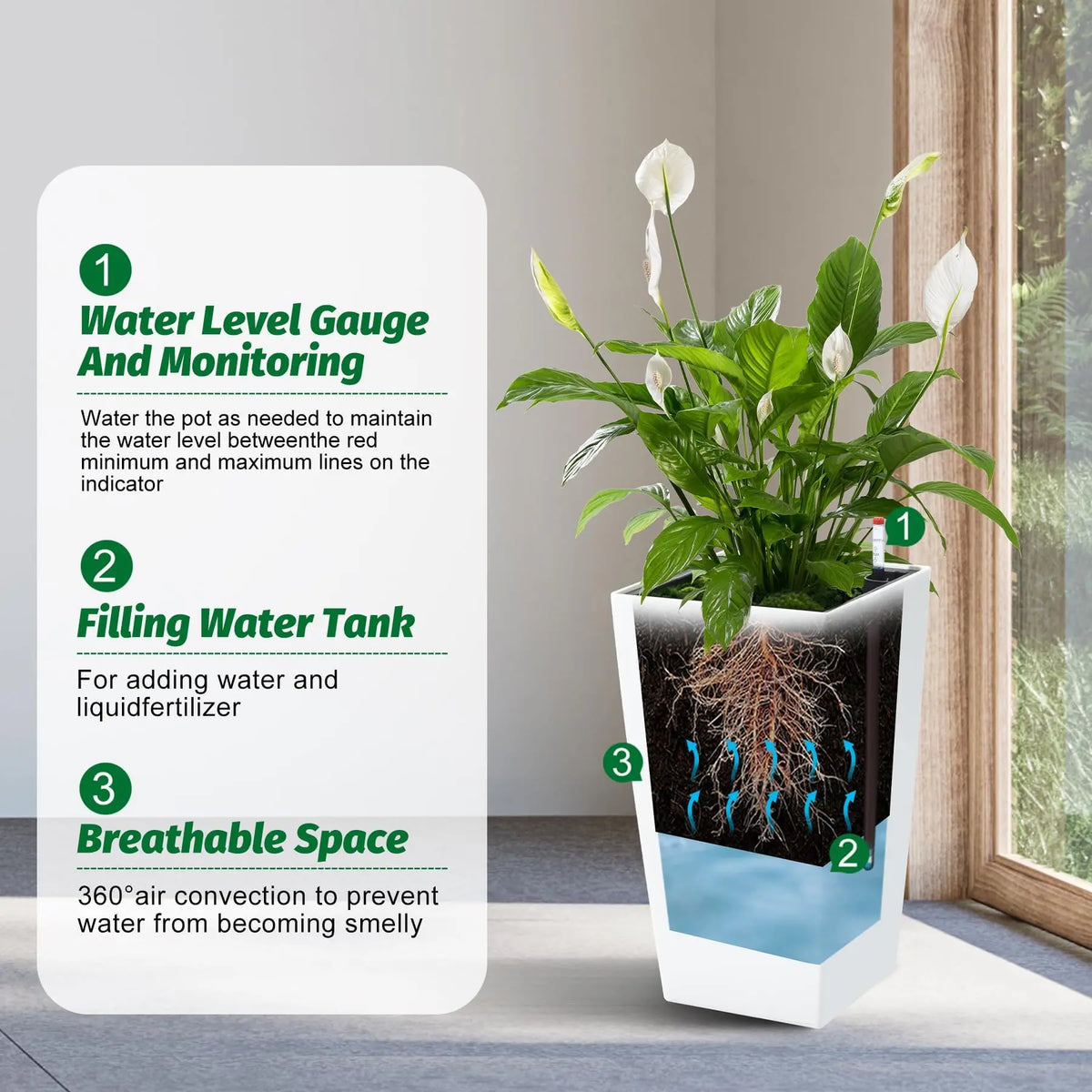 HiMISS Self Watering Planters Set Of 2 With Monitor Bucket