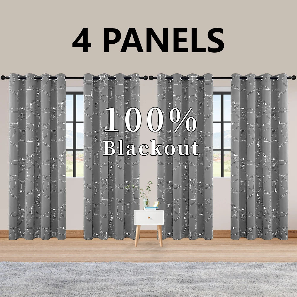 Polyester Thermal Blackout Curtains Grommet Printed Room Darkening For Bedroom