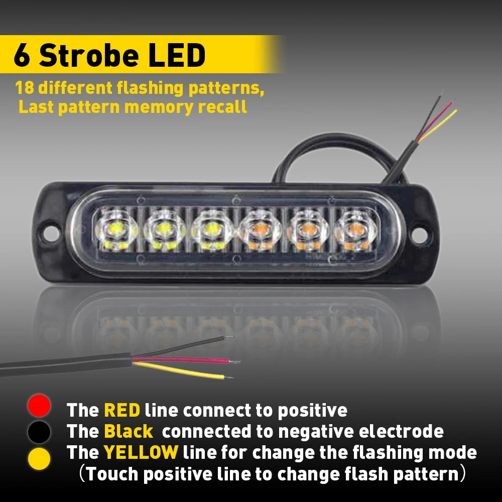 8Pc Amber White 6 Led Car Truck Emergency Hazard Flash Strobe Light