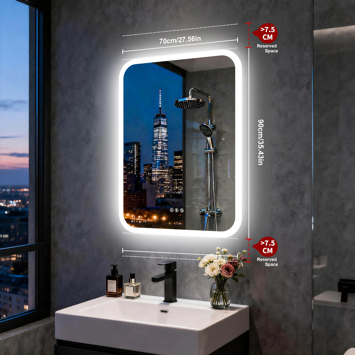 Smart LED Bathroom Mirror With Bluetooth Speakers And Touch Control